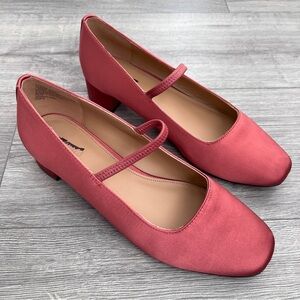 MADEWELL The Greta Pump Size 9 Rose Pink Satin 1.5" Block Heels Square Toe Retro